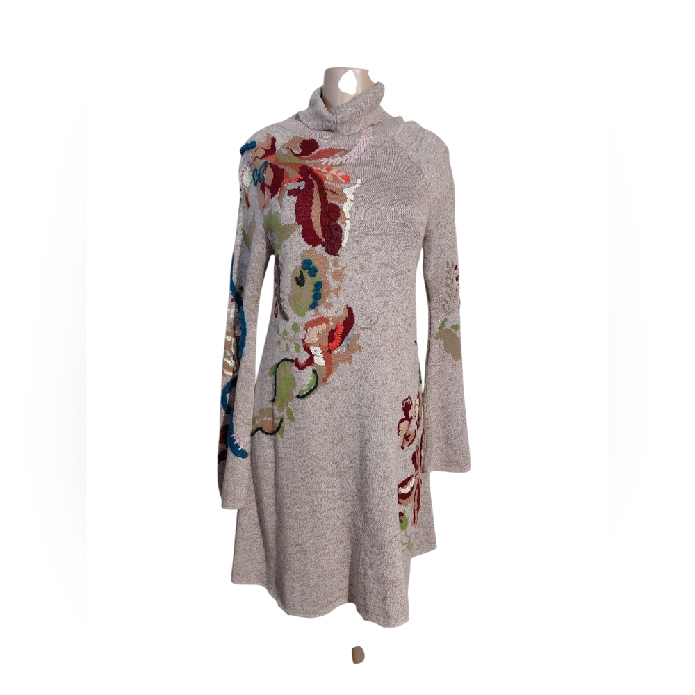 Anthropologie Knitted & Knot Embroidered Petals Swing Sweater Dress  Small